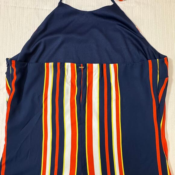 GUESS Halter Maxi Dress XL Orange Blue Cream Resort Boho Vacation Chic Nautical - Picture 8 of 12